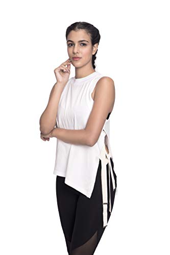 Satva Premium Organic Cotton Side Ties Tank Top for Yoga Workout Running Sports Training Cycling Sutra Tank, White, Small - Thumbnail 5