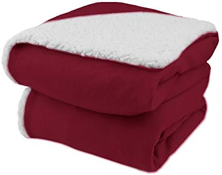 Biddeford Comfort Knit Electric Heated Throw Blanket with Natural Sherpa Brick Red