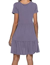 Twinklady Vestido de verano para mujer, manga corta, plisado, holgado, casual, con bolsillos, hasta la rodilla