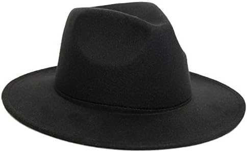 Retro HQ Wool Felt Women Men Solid Color Panama Fedora Hat Ladies Vintage Gangster Cap (Size:57cm,Adjust Rope)