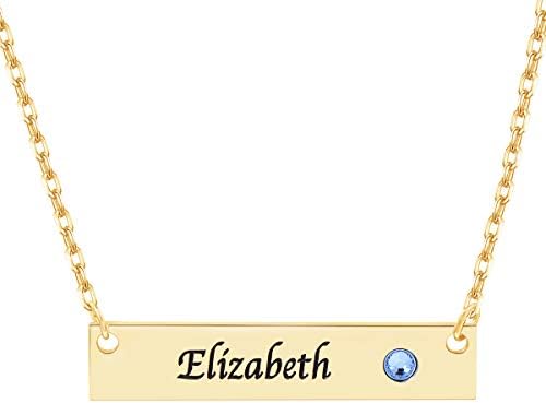 Hybedora Personalized Bar Necklace, Engraved Birthstone Custom Name Necklace Charm Jewelry Gift for Women and Men
