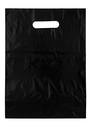 9x12 Black Die Cut Handle Plastic Shopping Bags 100/cs