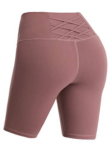 YASEN ART Women\'s Compression Workout Shorts with Side Pockets Tummy Control High Waist Yoga Shorts Athletic Running Shorts Red