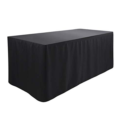 Waysle 8 Feet (L x W: 96"x30") Rectangle Fitted Tablecloth for Wedding Party Banquet,Polyester Cloth Fabric Cover, Black