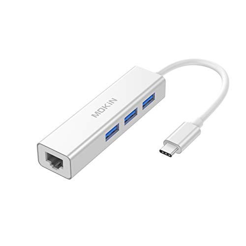 USB-C to Gigabit Ethernet USB A 3.0 Adapter Hub for USB C Type-C Thunderbolt 3 MacBook/MacBook Pro, Dell XPS 13, HP Spectre x2 and More (Silver)