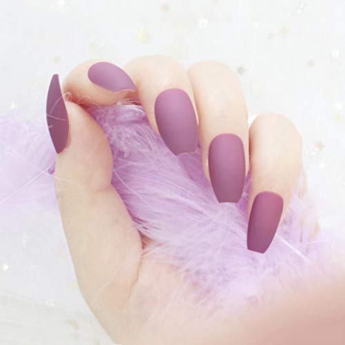 24pcs Pure Color Coffin Nails Matte False Gel Nails Art Tips Sets Full Cover Medium False Nails for Ballerina Cosplay Office Lady (Mauve) - Thumbnail 2