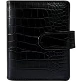 A7 Crocodile Budget Binder Cover - Mini Binder Wallet for Cash Saving, 6-Ring Planner Cover with Hidden Snap Buckle, Black