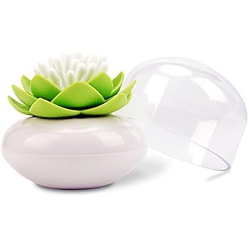 Bloss Q-tips Holder Cotton Ball/Swab Organizer Lotus Shape Swab Cosmetic Storage&Toothpick Holder, Green