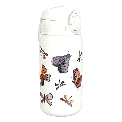 ION8 Borraccia Termica in Acciaio Isolato, 320ml, a Prova di Perdite, Facile da Aprire, Serratura Sicura, Lavabile in Lavastoviglie, Maniglia per il Trasporto, Facile Pulizia, Durevole, Farfalle