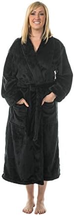 Comfy Robes Personalized Women's Tahoe Microfleece Shawl Collar Bathrobe, L/XL Black