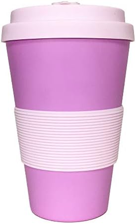 Gift for Her- Perfect!!. Reusable Coffee Cup, Great for Summer Picnics!! 16oz Pink Bamboo, Silicone lid, Bung & Sleeve 450ml Travel, Take to The Beach.