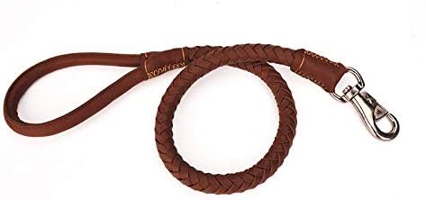 JIUI Dog Leash 1m leather comfort handle Durable Wear-resistant Anti-winding Suitable for medium and large dogs Length 100cm* width 2.5cm brown