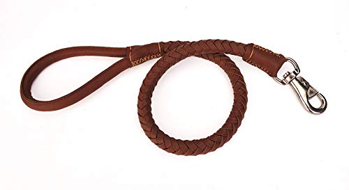 JIUI Dog Leash 1m leather comfort handle Durable Wear-resistant Anti-winding Suitable for medium and large dogs Length 100cm* width 2.5cm brown