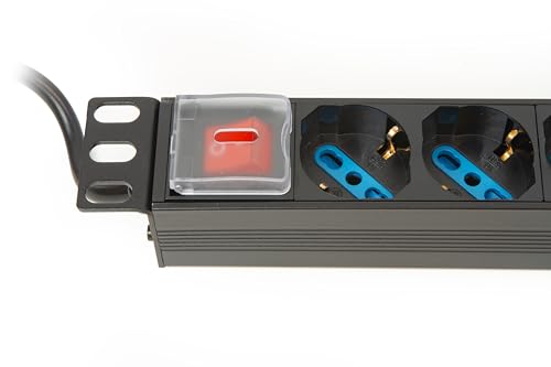 Link 19" Rack Power Strip LK10051 with 8 Universal Sockets and Switch, Italian Plug, 16A, Cable 1.75 m, Metal, Capacity 3.5 KW, Dimensions 48.5 x 4.5 x 4.5 cm. Reversible Flights