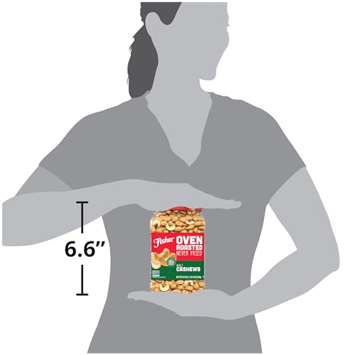 FISHER OVEN ROASTED NEVER FRIED WHOLE CASHEWS, 24 OUNCES (PACK OF 1), SNACKS FOR ADULTS, MADE WITH SEA SALT, NO ADDED OILS, ARTIFICIAL INGREDIENTS OR PRESERVATIVES, GLUTEN FREE, VEGAN PROTEIN, BULK