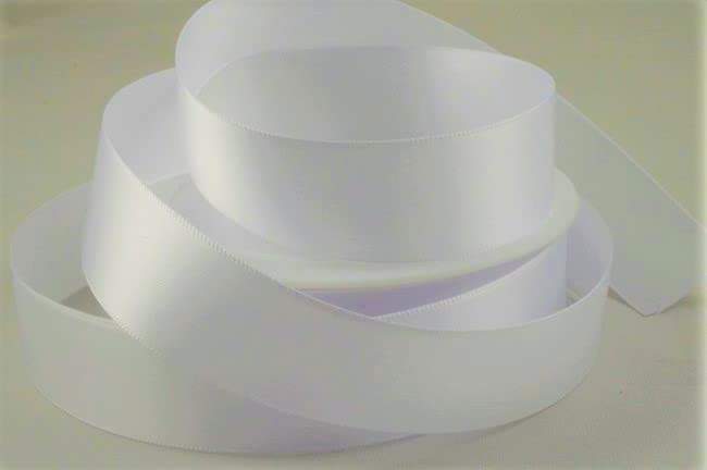 Oakwood Archer Double Faced Satin Ribbon, White, 15mm x 25m
