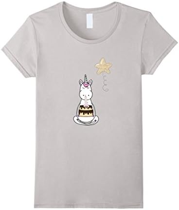 Womens Unicorn Birthday Cake T Shirt Medium Silver