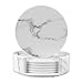 Coasters for Drinks, Set of 6 Round Leather Coasters with Holder Protect Your Furniture (White Marble, Round)