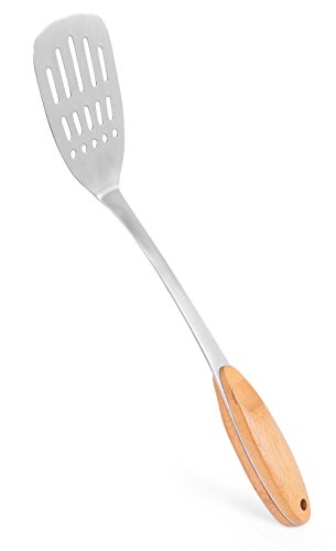 Internet’s Best Stainless Steel And Bamboo Slotted Spatula| Kitchen Turner | Wooden Handle | Cooking Baking Flipping Grilling Frying Pancake Spatula