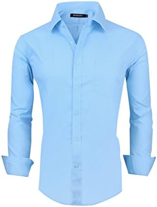 TAOBIAN Men Clothing Taobian Mens Casual Business Slim Fit Button Down Dress Shirt Long Sleeve Shirts 3# Light Blue US Large
