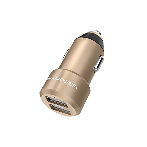 USB Car Charger RAVPower 24W 4.8A Metal Dual Car Adapter with iSmart 2.0 Charging Tech-Golden (Certified Refurbished)