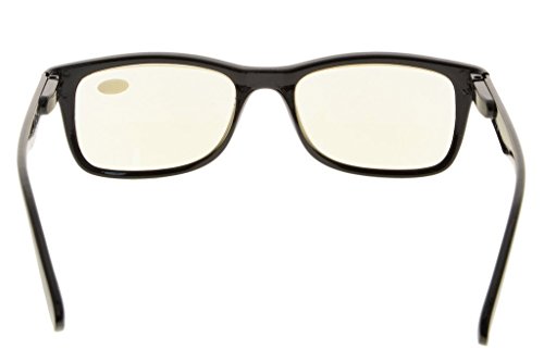 Reduce Eyestrain,Anti Blue Rays,Spring Hinges Unisex Computer Reading Glasses(Black,Amber Tinted Lenses) +1.25