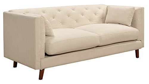 Elle Decor Celeste Tufted Sofa, Chenille, Ivory