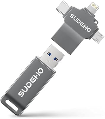 MFi - Chiavetta USB da 128 GB per iPhone, 4 in 1, in metallo, colore: nero