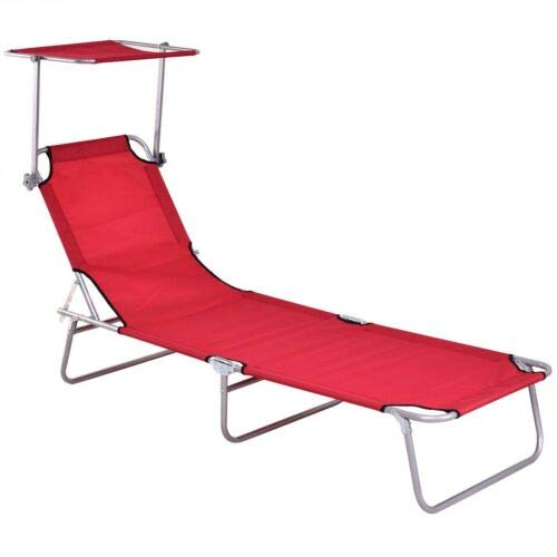Heize best price Red Foldable Outdoor Relax Chaise Lounge Beach Chair Bed Camping Recliner w/Canopy Cot Outdoor Portable Military Bed Hiking(U.S. Stock)