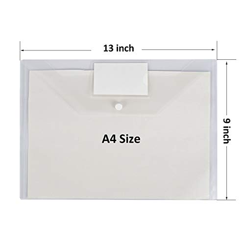 20 Pack Poly Filing Envelope, Wellerly Plastic Clear Document Folder with Label Pocket/Snap Button Closure, US Letter / A4 Size, File Envelopes for School Home Work Office, White Transparent