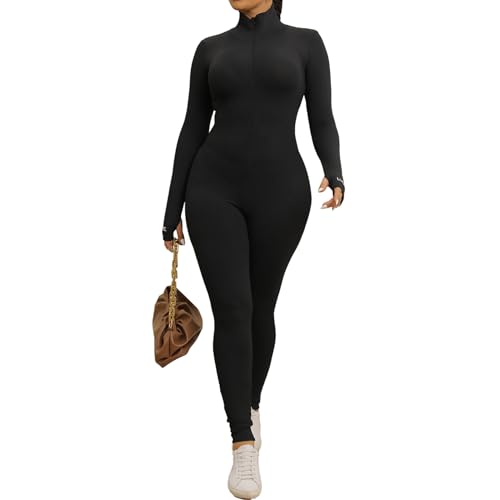 ECHOINE WOMENS ONE PIECE BODYCON JUMPSUIT -SEXY LONG SLEEVE HIGH WAIST EMBROIDERY ZIPPER ROMPER CLUBWEAR