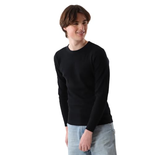 サーマル ワッフル クルーネック Tシャツ 長袖 ビーフィー 無地 丸首 防寒 HM4-Q103-090-M