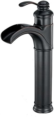 Bathfinesse Vessel Sink Faucet Oil Rubbed Bronze Waterfall Tall Bathroom Faucets Vanity Sink Commercial Deck Mount Single Handle One Hole Lavatory Mixer Tap Supply Lines Hose Lead-Free
