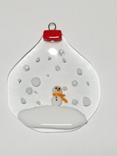 Snow Globe Fused Glass Snowmen Ornament