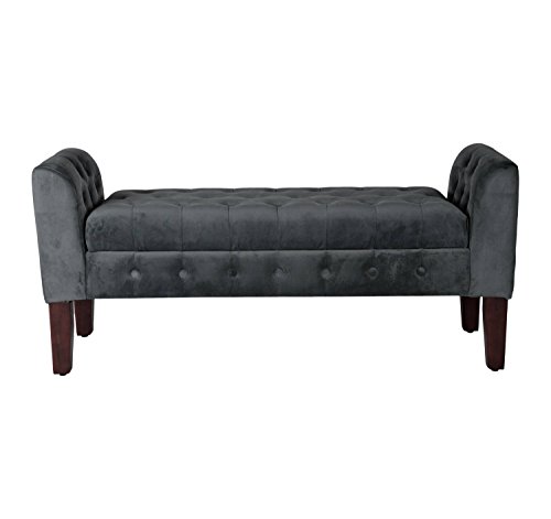 HomePop Panca Portaoggetti In Velluto Imbottita | Con Sedile Apribile | Gambe In Legno Noce | 127 Cm