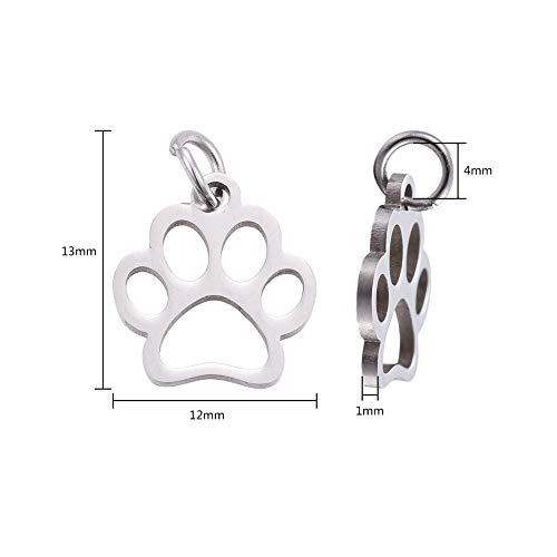 DanLingJewelry 304 Stainless Steel Dog Paw Print Charm Doggy Cat Animal Footprint Pendant for DIY Crafting Bracelet Necklace Jewelry Findings(Stainless Steel Color-10pcs,13 x 12 x 1mm Hole: 4mm) - Thumbnail 3