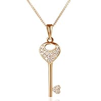 DHMK Gold Plated Heart Key Pendant Necklace, Crystal Rhinestone Love Heart Key Pendant Necklace Infinity Love Jewelry for Women, Girls, Her Anniversary Wedding Birthday Gifts