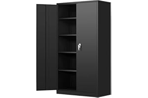 Anwick Locking Metal Storage Cabinet with 2 Doors and 4 Adjustable Shelves, for Office, Garage, Home, Classroom, Shop, Pantry, 72" (Black)