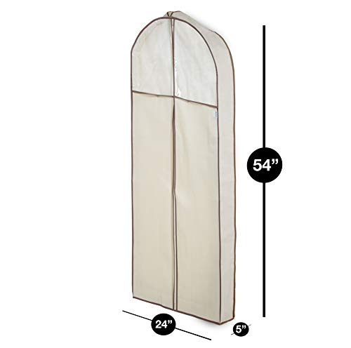 Smart Design Gusseted Dress Garment Bag w/ Clear Window - Includes Zipper Closure & Travel Loop - for Dresses, Coats, & Pants Storage Organization - (24 x 54 Inch) [Beige] - Thumbnail 2