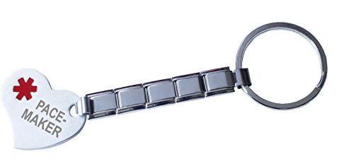 Pacemaker Medical Alert 9mm Italian Charm Stainless Steel Key Chain And Heart Tag