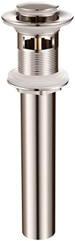 Bathroom Sink Drain Stopper Pop Up with Overflow for Bath Vanity Sink BRASS Body and Stainless Steel Waste Pipe, Nickel