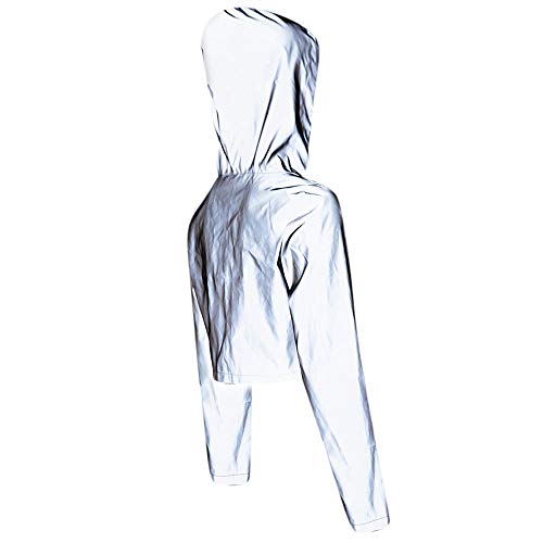 Crop Top Flash Reflective Women Jacket Casual Hoodies Fashion Streetwear 2019 Autumn Winter Female Zipper Sweatshirt(White, L)