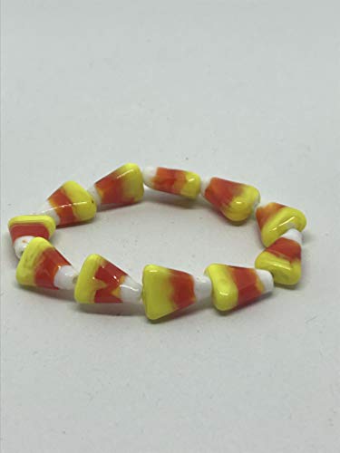 fall halloween candy corn beaded stretch bracelet