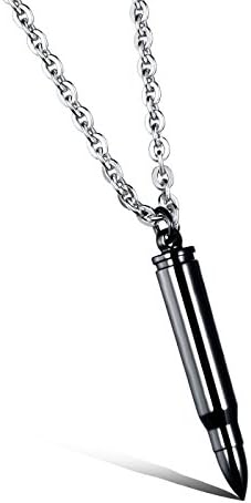 Secret Compartment Box Keepsake Bullet Shaped Urn Necklace for Ashes in Stainless Steel Funeral Religion (Black)
