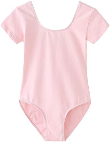 Tigerhu Girls' Ballet Leotard with Team Basic Short Sleeve Dance Clothes for Toddler Kids