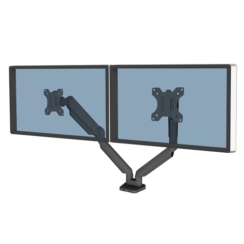 Fellowes Monitor Halterung 2 Monitore bis je 32 Zoll (81,28 cm) - Platinum Series Monitor Arm mit Gasfeder, USB Ports, Befestigung mit Klemme oder Kabeldurchlass - schwarz