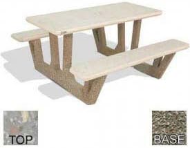 38" Concrete Rectangular Picnic Table, Polished Gray Limestone Top, Gray Limestone Leg