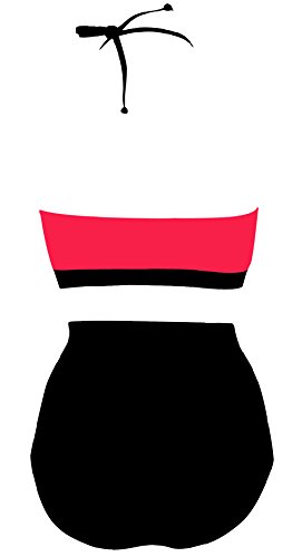LA PLAGE Women's High Waist Vintage Padded Bra Bathing Suit for Women size US Medium Pink Black