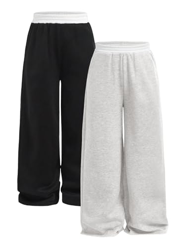 RoseSeek Girl's Wide Leg Baggy Sweatpants Color Block Track Pants 2 Pack at Amazon