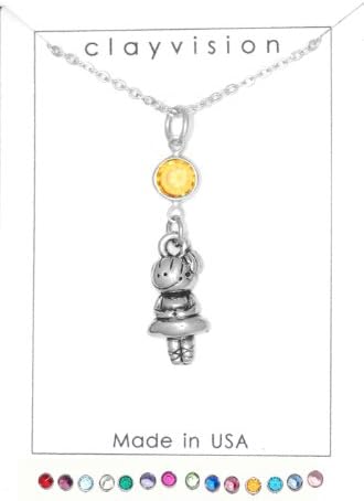 Clayvision Ballerina/Dancer Charm Necklace w/ Topaz Colored Crystal November